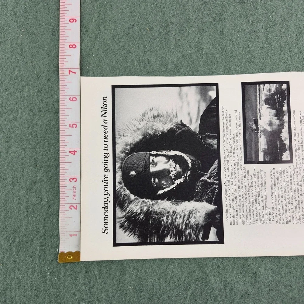 1974 Nikon F Nikon Camera Vintage print Ad - Antarctica - Philippine Air on Back